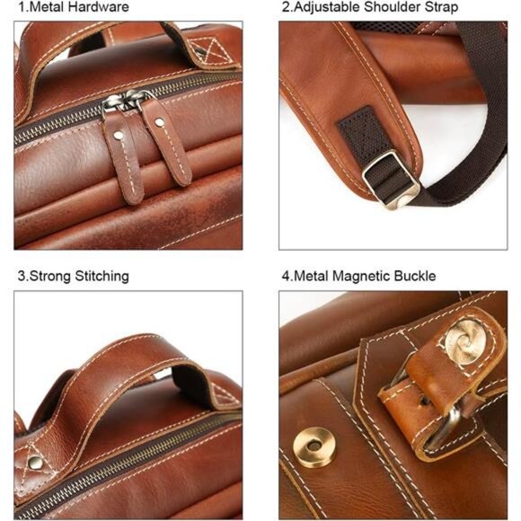 LANNSYNE Vintage Genuine Leather Backpack For Men Fits up to 15\